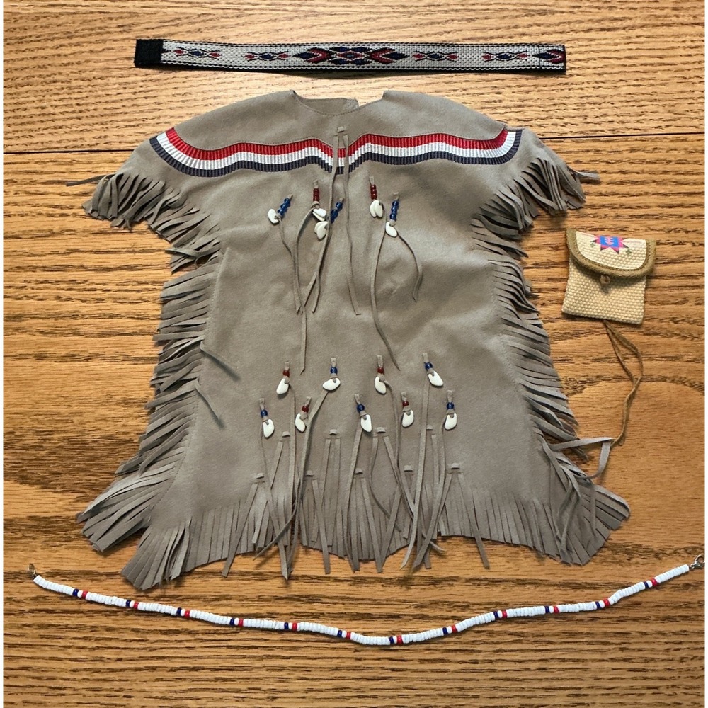American Girl Kaya Adorned Deerskin Fringed Dress Headband Pouch Set
